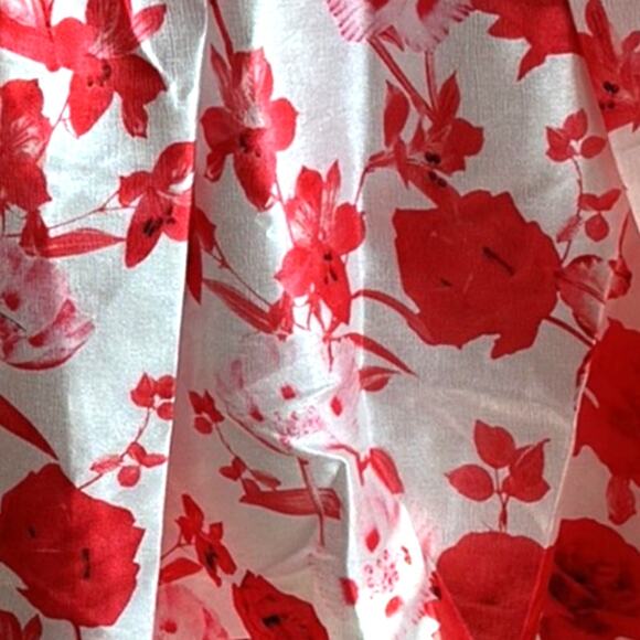 Microstar, Red n Pink Floral Printed Shimmer Dress, With A Bare Shoulder M - Picture 9 of 10